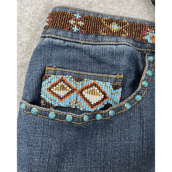 Chico’s Platinum Women’s Jeans Sz XL Beaded Aztec Inspired Embellished Denim - Picture 1 of 16